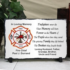 Personalized Firefighter Memorial Stone Keepsake Maltese Cross Slate Keepsake Sympathy Gift Personalized Firefighter Memorial Gifts