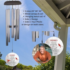 Cardinal Memorial Wind Chimes with Photo: Cardinals Appear Verse Sympathy Gift