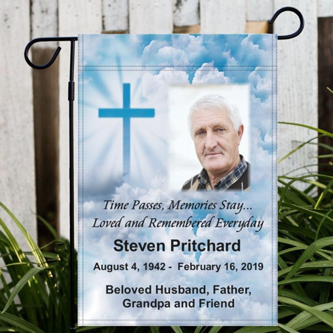 Personalized Photo Memorial Flag, Religious Cross Sympathy Keepsake ...