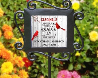 Personalized Memorial Garden Stake, Cardinals Appear When Angels Are Near, Memorial Plaque, Temporary Grave Marker, Cardinals and Angels