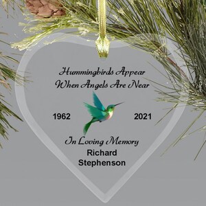 Personalized Memorial Christmas Ornament: Hummingbird Heart Keepsake