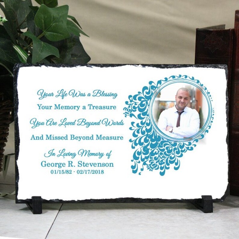 Personalized Memorial Photo Keepsake Remembrance Stone Plaque Slate Any Text Any Colors