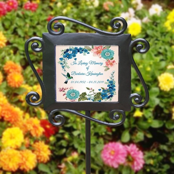 Personalized Hummingbird Garden Stake Hummingbird And Flowers Etsy