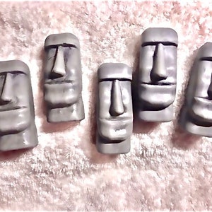 Small Handmade Hand-Painted Easter Island Moai Plant-Based Soaps, set of five