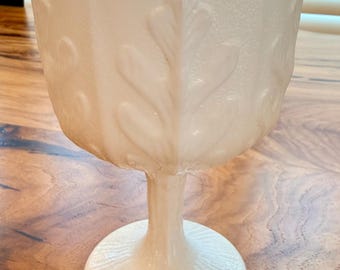 Vintage 1975 FTD Milk Glass Oak Leaf Goblet, Vase, or Footed Pedestal Planter, Cottagecore Decor