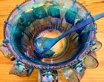 Juego de ponchera de cristal de carnaval vintage de Indiana