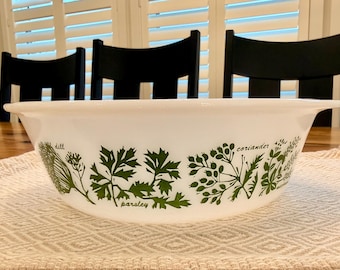 Cazuela vintage Glasbake by Jeannette con diseño "Hierbas", 2 cuartos de galón, J514, EE. UU.