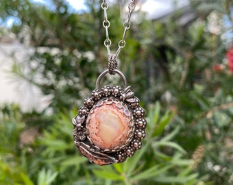 Floral HoneyBee Milk & Honey Fire Opal Sterling Silver Necklace Pendant