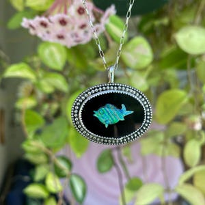 Opal Inlay Fish Sterling Silver Necklace Pendant