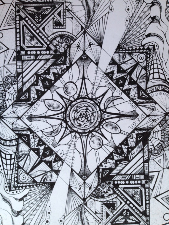 Cassidy Original Impression Dart Noir Et Blanc Plume Encre Oeuvre Grateful Dead Art Art Géométrique Art Dessin Au Trait Conception Symétrique