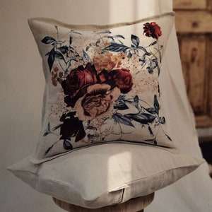 HEMP PILLOW with beautiful floral printing - a stylish addition to any natural home decor