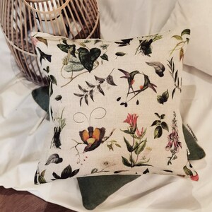 HEMP PILLOW Avian Garden with beautiful floral printing - a stylish addition to any natural home decor