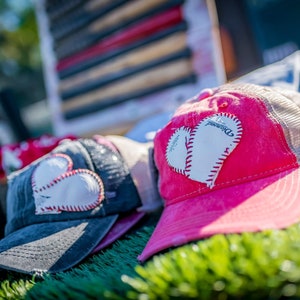 Baseball Hats - Distressed Trucker Hat with Baseball Applique
