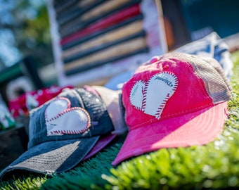 Baseball Hats - Distressed Trucker Hat with Baseball Applique