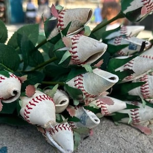 A Dozen Handmade Baseball Roses Made from Professional Baseballs