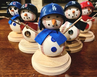 Baseball Snowmen Holiday Decor