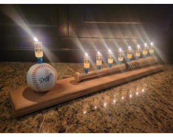 Baseball Bat Menorah: Handmade Jewish Hanukkah Gift - All Teams Available