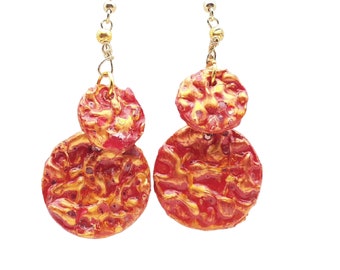 Red and Gold Paper Earrings - Unique Circular Dangle Design, Perfect Gift Idea