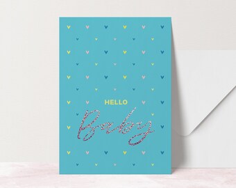 Simple New Baby Card, Hello Baby Card, New Baby Boy Card, Baby Girl Card, Cute New Born Card, Birth of New Baby Card, Hello Little One Card