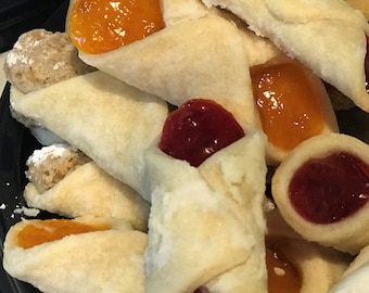 2 Dozen Homemade Cream Cheese Kiffles, Apricot Kiffles, Walnut Kiffles, Raspberry Kiffles, Hungarian Nut Fruit Cookies, Mini Kolache