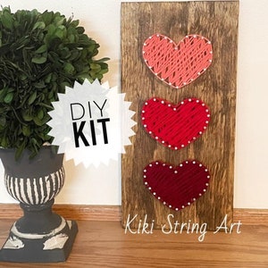 DIY 6x12 three hearts String Art Kit, String art Hearts diy wood sign, DIY string art kit, craft for adults teens, diy heart wall art