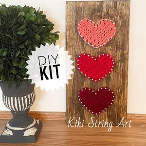 DIY 6x12 three hearts String Art Kit, String art Trio Hearts diy wood sign, DIY string art kit, craft for adults teens, diy heart wall art