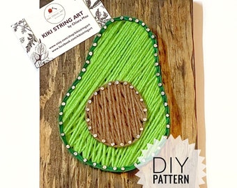 DIY string art avocado pattern, DIY avocado digital download template, easy string art project, craft for kids, DIY small summer decor