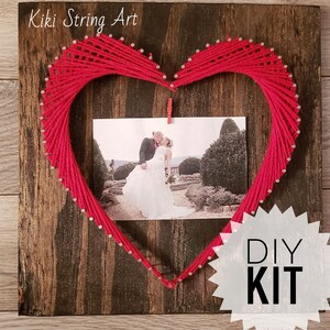 DIY 12x12 Heart String Art kit, heart string art wall decor, adults DIY craft kit project, DIY valentines day gift, wedding gift photo frame