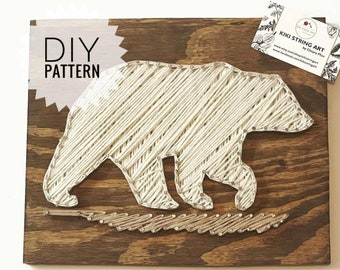 String art pattern bear printable, bear string art pattern, nursery room DIY craft project for adults and kids, bear string art template