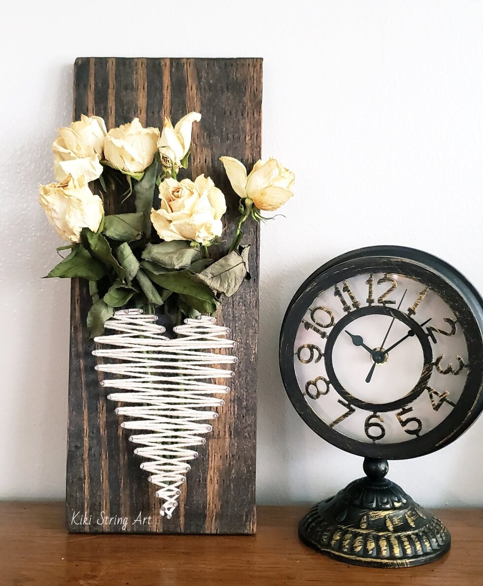 String art heart vase with flowers string art vase with Etsy