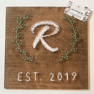 Monogram name string art with leaves, personalized letter initial wood sign, family name string art, custom wedding gift, entryway wall art image 6