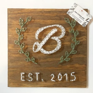 Monogram name string art with leaves, personalized letter initial wood sign, family name string art, custom wedding gift, entryway wall art image 9