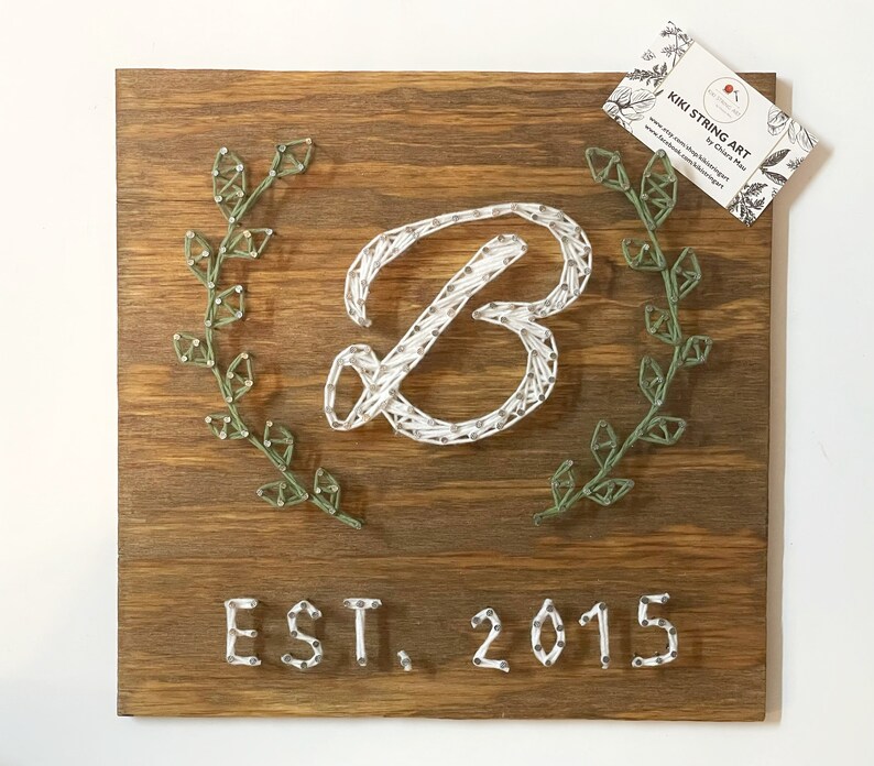 Monogram name string art with leaves, personalized letter initial wood sign, family name string art, custom wedding gift, entryway wall art image 9
