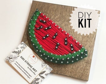 DIY 6"x6" Watermelon string art kit, string art adults teens kits, DIY summer watermelon slice wood sign kit, DIY summer party activity kit