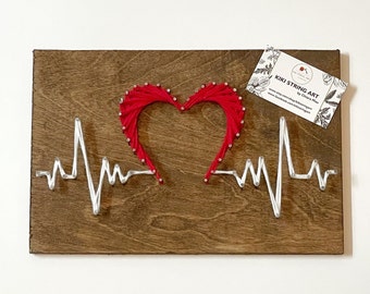 Nurse string art, medical school graduation wooden gift, registered nurse appreciation gift, string art heart beat sign, heart warrior gift