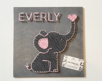 Baby Elephant String Art, Nursery decor elephant sign, Baby shower gift, Jungle animals nursery art, Baby Name sign, Elephant nursery decor