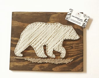 String Art Bear Rustic Wooden Sign, Black Bear Forest Animal Wall Decor, Woodland Bear Nursery Decor, Alaska Cabin Decor Wildlife Nature