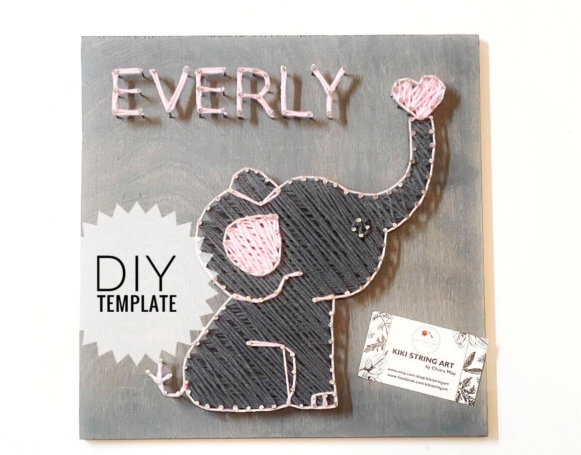 String Art Elefant Aus Holz – 20x30 Cm Bastelset Mit Garn Und Nägeln, Kreative Wanddekoration Zum Selbermachen