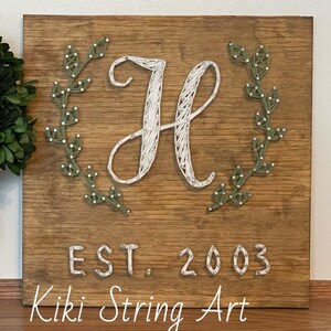 Monogram name string art with leaves, personalized letter initial wood sign, family name string art, custom wedding gift, entryway wall art image 7