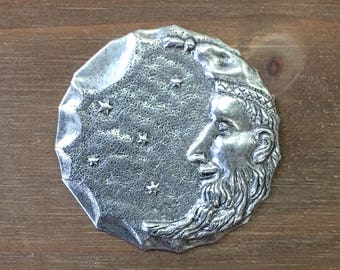 Silver Man in the Moon Stamping, Finding, Charm, Pendant, Solid Brass, USA Made.