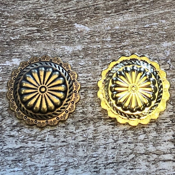 Small Ornate Concho Stamping, Finding. Solid Brass, USA Made.
