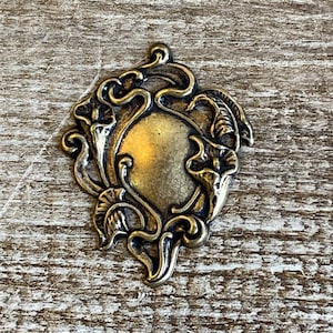 Art Nouveau Floral Lilly Flower Stamping, Finding. Charm Pendant Solid Brass, USA Made.
