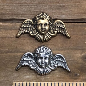 Winged Cherub, Angel, Stamping, Charm, Pendant, Finding. Solid Brass, USA Made.