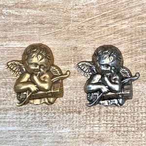 Cherub with Bow and Arrow Stamping, Finding. Solid Brass, USA Made.