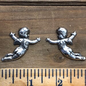 Pair of Cherubs, Angels Stamping, Finding, Charm, Pendant, Solid Brass, USA Made.