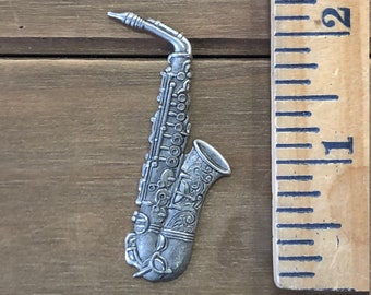 Saxophone Stamping, Finding, Charm, Pendant, Necklace. Solid Brass, USA Made.