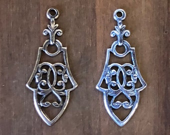 Jewelry Filigree Stamping, Finding with Loop. Solid Brass, USA Made.