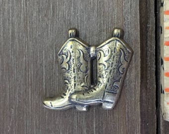 Cowboy, Cowgirl, Boots Stamping, Finding, Charm, Pendant, Solid Brass, USA Made.