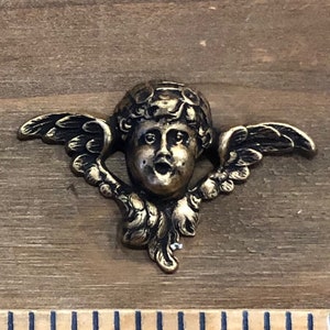Cherub and Wings Stamping, Finding. Solid Brass, USA Made.