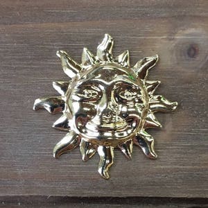 Sun Face Golden Stamping, Finding, Charm Solid Brass, USA Made.